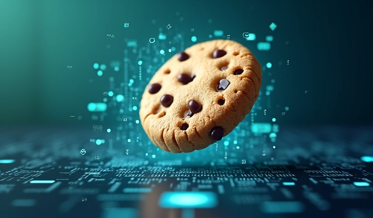 Ilustración de una galleta digital representando una cookie en un navegador web.