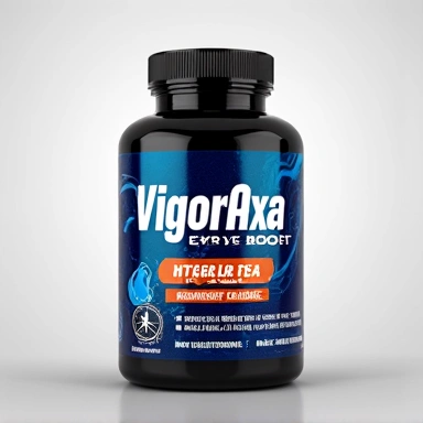 Frasco de VigorAxa Energy Boost con diseño moderno y colores vibrantes.