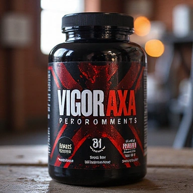 Frasco de VigorAxa Performance Max con un diseño robusto y deportivo.