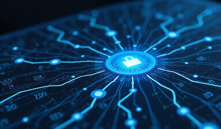 Ilustración de datos fluyendo de forma segura a través de internet, representando la privacidad de los datos