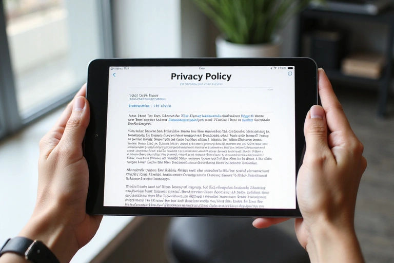 Person reading a privacy policy document on a tablet